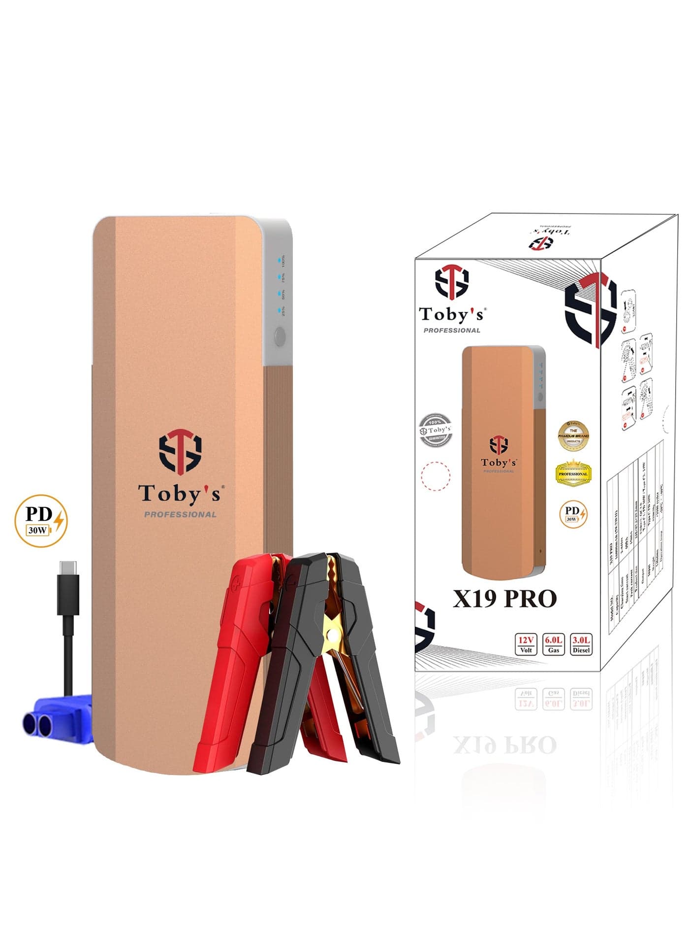 Toby's X19 PRO Jump Starter For Cars 16000mAh And 59.2WH Power with PD 30W Power Bank For Electronic Devices