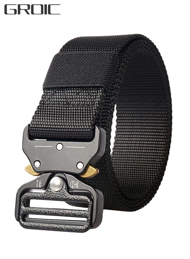 Traing Tactical Belt Military Style Girdle Utility for Men Waistband Nylon Webbing Band with V-Ring Heavy-Duty Quick-Release Zinc Alloy Buckle Elastic Ring Allergy Free - Black