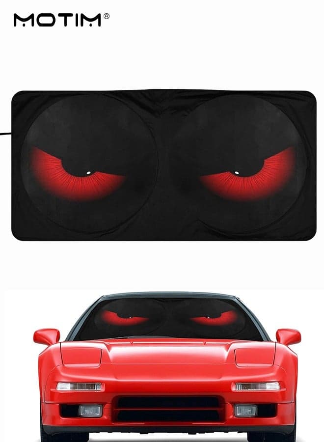 Car Windshield Sun Shade 59*27.6 CM, Car Sun Shade Funny Evil Eyes Car Sun Visor for Car Windshield, Wear-Resistant Black Tape, Foldable