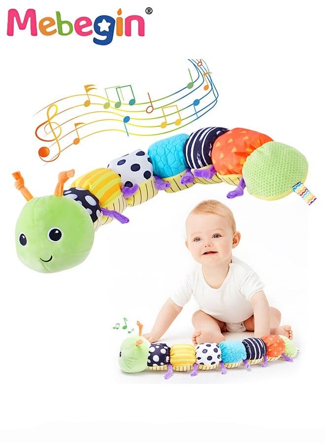 Stuffed Caterpillar Sensory Toy with Multi-Sensory Crinkle, Rattle and Textures, Baby Musical Plush Toy with Intimate Ruler Design, Multi-sensory Montessori Toys for Babies, Made of Environmentally Friendly Non-toxic Materials, Ideal Gifts for Babies