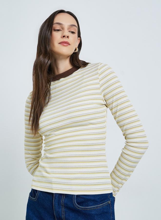 Women's Striped Round Neck Long Sleeve Top