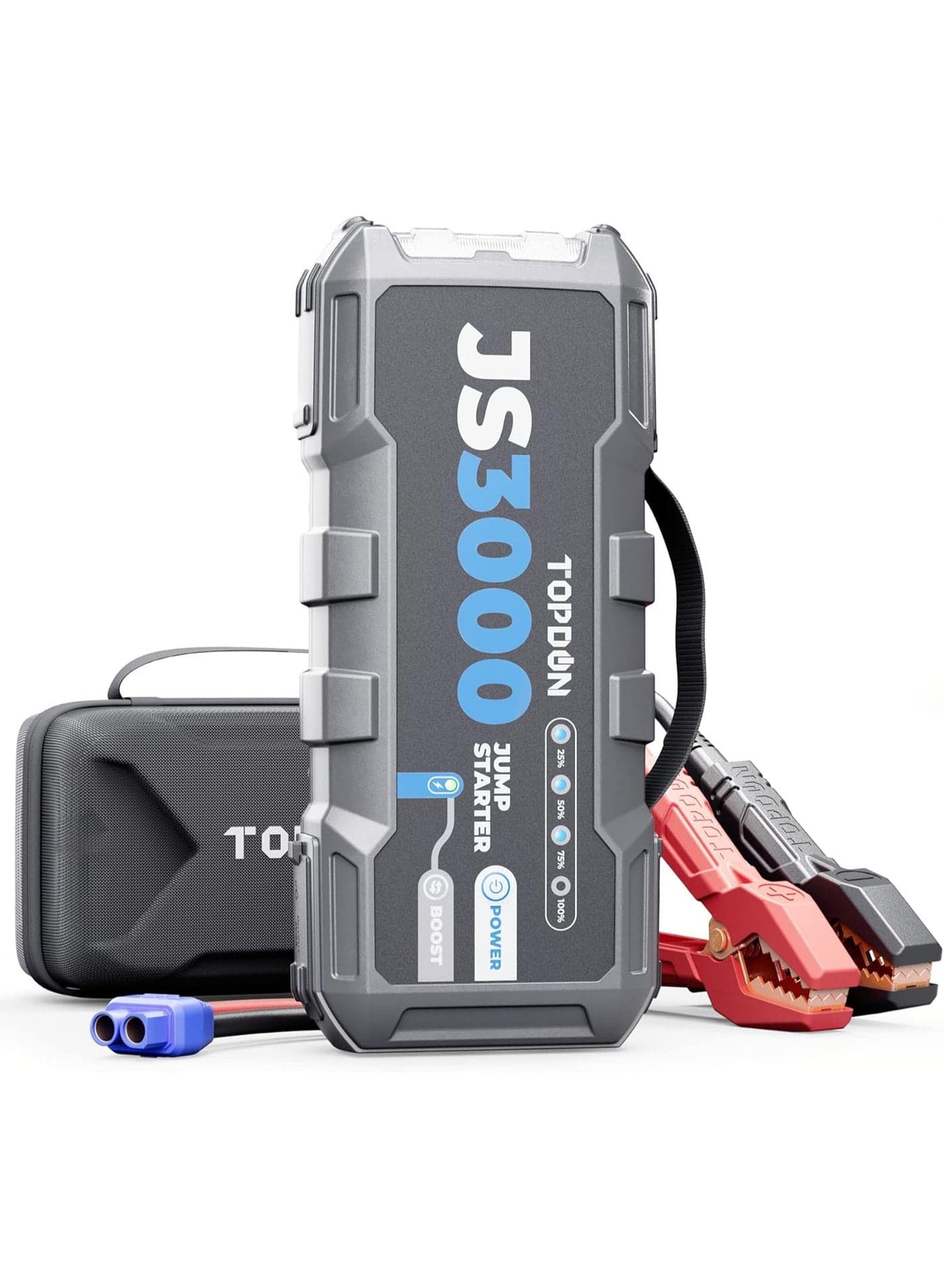 TOPDON Car Battery Jump Starter, JS3000 12V 3000A Battery Booster Jump Starter Pack for Up to 9L Gas/ 7L Diesel Engines, Portable Car Battery Charger with Handle Jumper Cable and EVA Protection Case