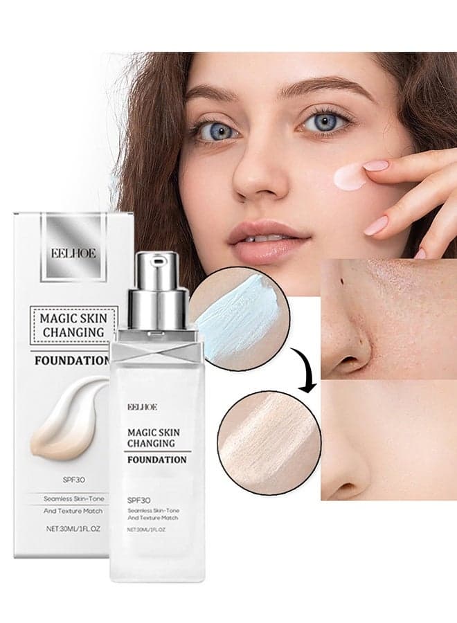 Magic Skin Changing Foundation- Concealer Cream Flawless,Colour Changing Foundation for Different Skin Tone 30ml