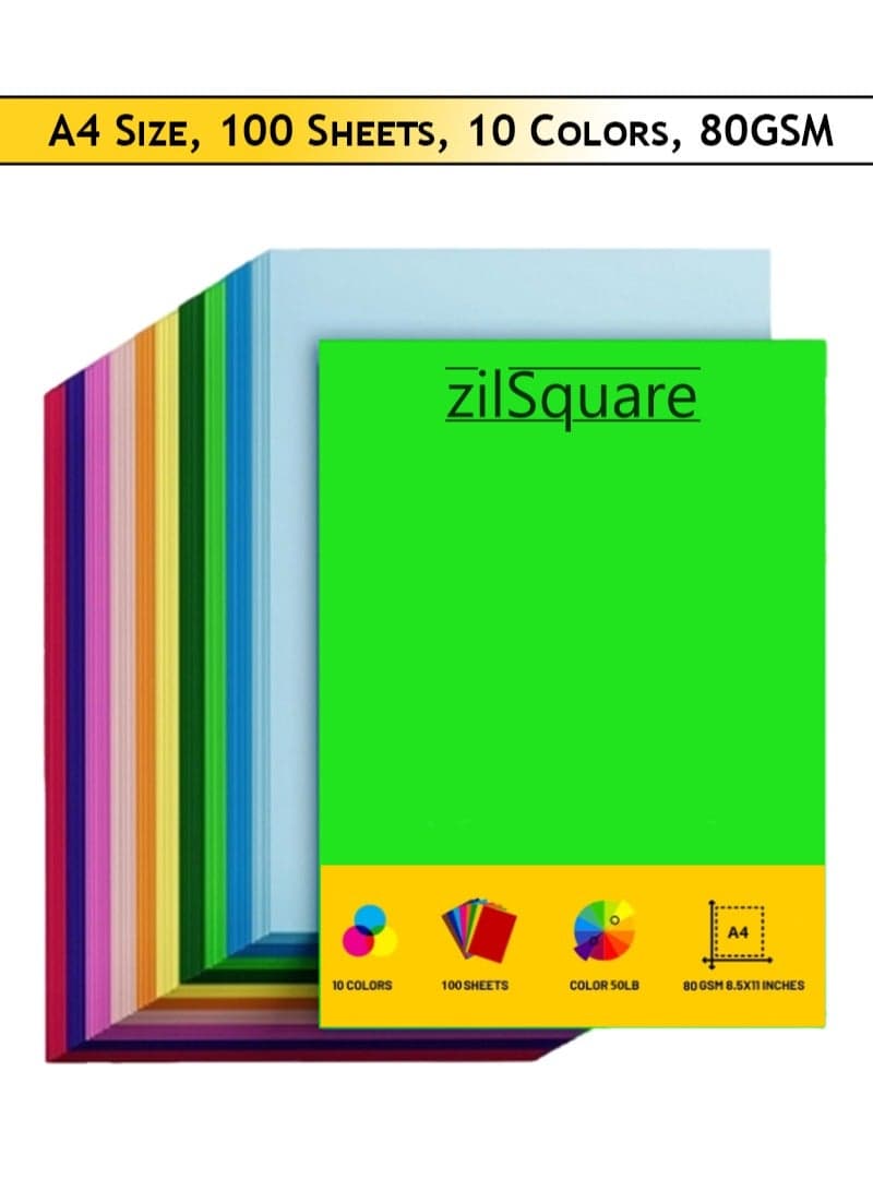 100 Sheets A4 Colored Cardstock Paper – 8.5" x 11" GSM Thick Multicolor Craft Paper Pack, Vibrant A4 Colour Sheets for Printing, Art Projects, Scrapbooking, Card Making, School Crafts, DIY Arts and Office Use – Decorative Construction Paper for Creative Projects