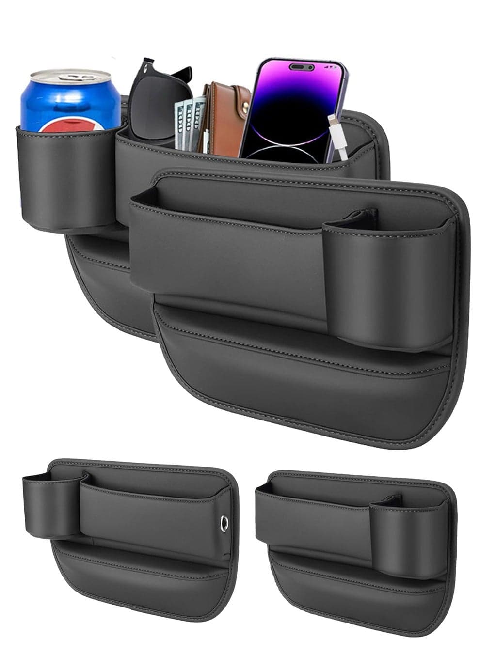 Universal Car Gap Organizer Expandable Storage Bag (1 Pair) for Cup Holders & Dashboard