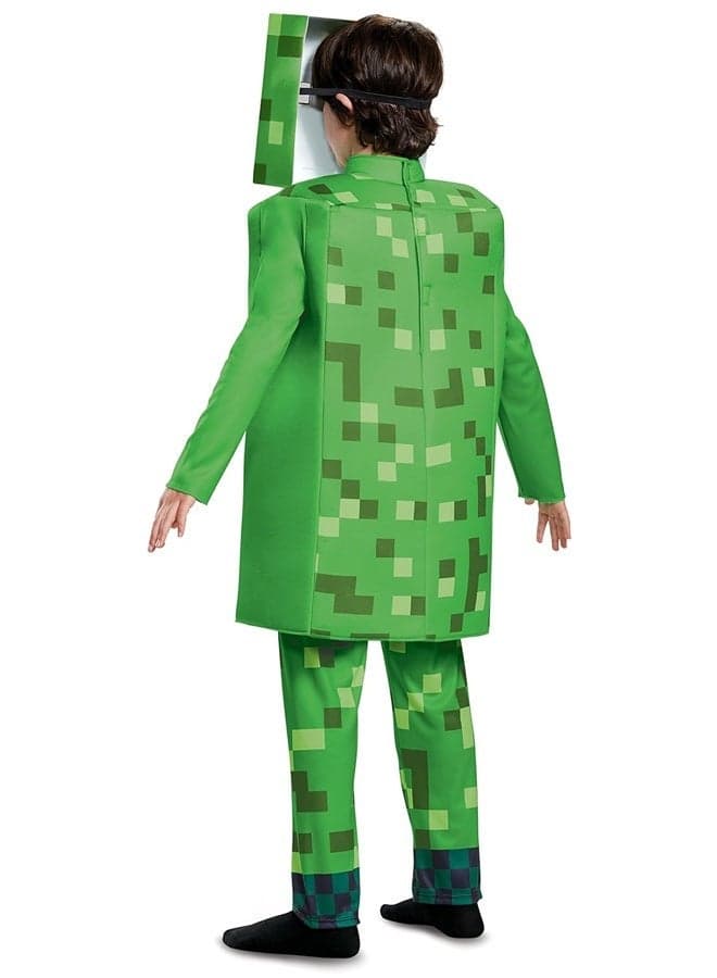 Minecraft Creeper Cosplay Costume Set Kids XL Green with 3D Pixelated Texture, Elastic Cuffs & Detachable Headpiece - Premium Polyester for Halloween, Cosplay, Parties & Gaming Events