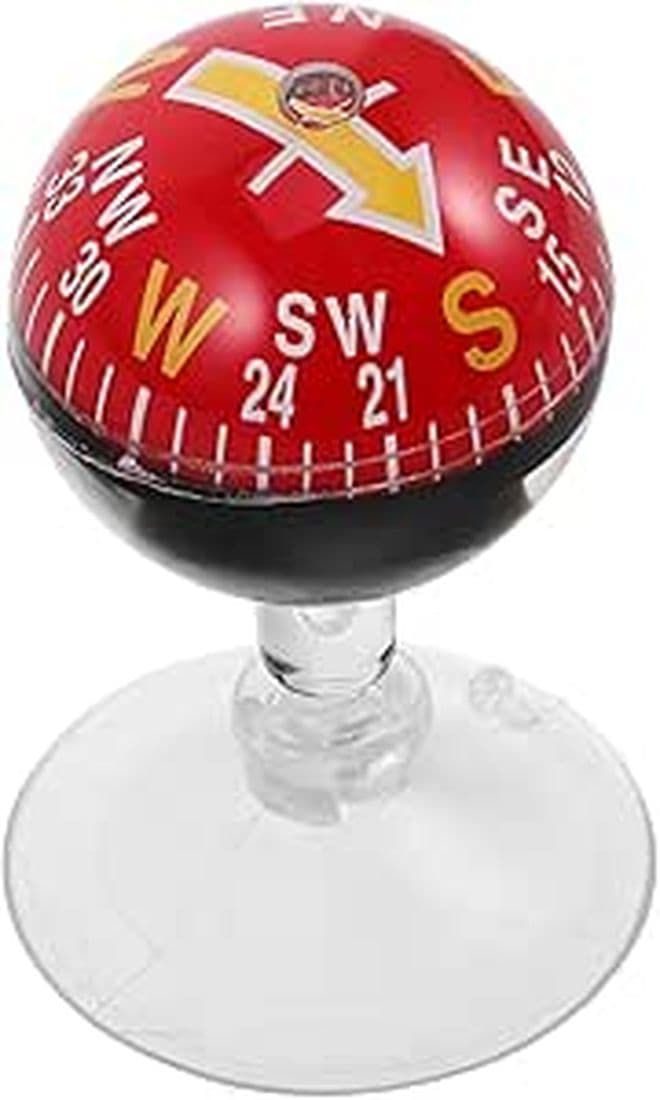 Small Red Compass Car With Suction Cup Dashboard Mount For Outdoor Hiking And Marine Navigation 38mm Plastic Ball Base