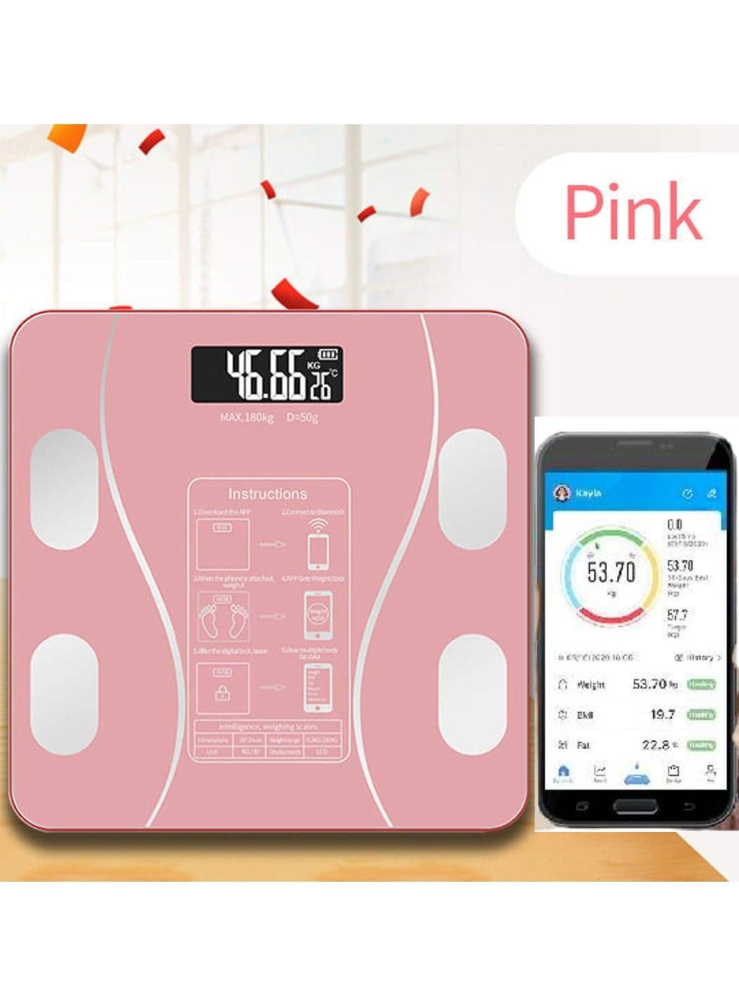 Weight Scale With Bluetooth,Wireless Scale for Body Weight, Body Composition Analyzer with Smartphone App for 14 Key Body Indicators(BMI/Weight/Body Fat/Resting Heart Rate)