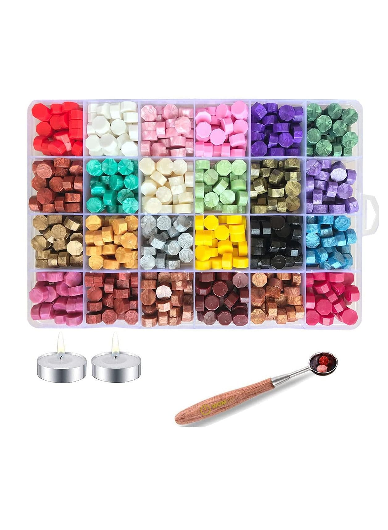 600-Pieces Sealing Wax Sealing Kit Wax Seal Stamp Kit Beads Packed In Plastic Box, with Tea Candles and Wax Spoon