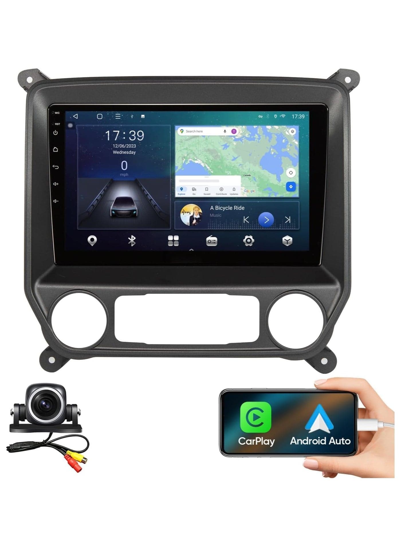 Android Car Stereo for GMC Sierra 2014 2015 2016 2017 2018 Chevrolet Silverado 2014-2018 1GB RAM 32GB ROM Support Apple Carplay, MirrorLink WiFi BT,10 Inch IPS Touch Screen with AHD Camera Included