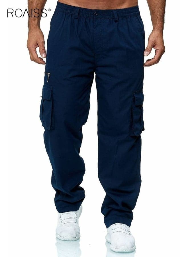 Men's Casual Cargo Pants Multi-Pockets Athletic Straight-Fit Lightweight Jogger Hiking Pant Work Trousers Sweatpants Running Outdoor Sports Pants Solid Color