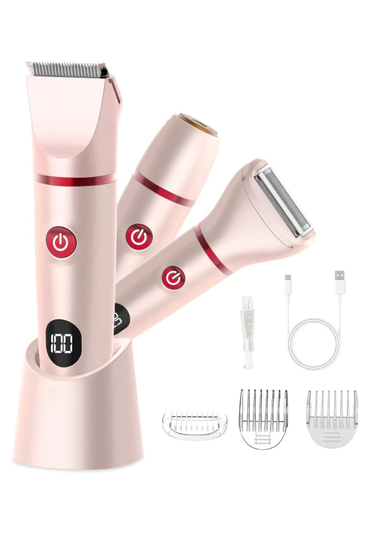 Bikini Trimmer for Women, Electric Razor for Pubic Hair 3-in-1, Bikini Shaver for Legs Body Hair, Women Electric Razor IPX6 Waterproof, Gifts for Women,Pink