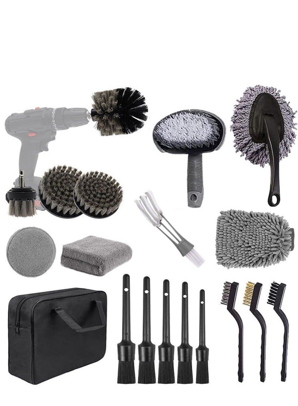 19 PCS Car Wash Kit, Auto Cleaning Tool Set with Brushes, Microfiber Mitts & Towels, Vehicle Interior Exterior Detailing Supplies Kit for SUV Truck, Universal Car Accessories