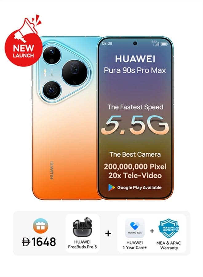 Pura 90s Pro Max 5.5G AI Dual SIM Orange Ocean 12GB RAM 512GB with Google Playstore + Free Gift - Middle East Version