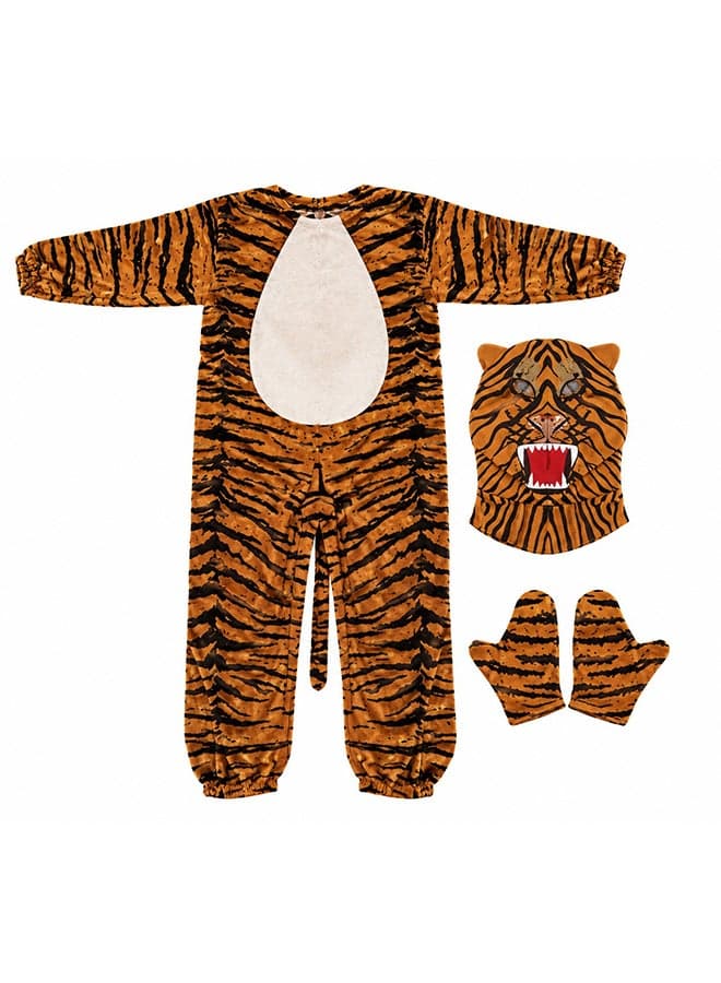 Kids Tiger Animal Costume Set with Hood and Gloves – Jungle Safari Fancy Dress Outfit for Boys & Girls of age 4 to 5 years