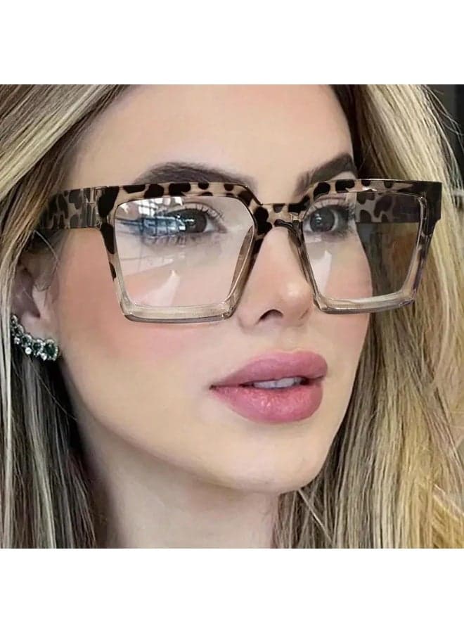 1pc Women's Acrylic Bohemian Square Frame Glasses - Leopard Print Fashion Eyewear with Decorative Lenses, Lightweight Durable Design for Casual & Formal Outfits (Includes eyeglass case)
,blue lighe blocking glasses,eyeglasses