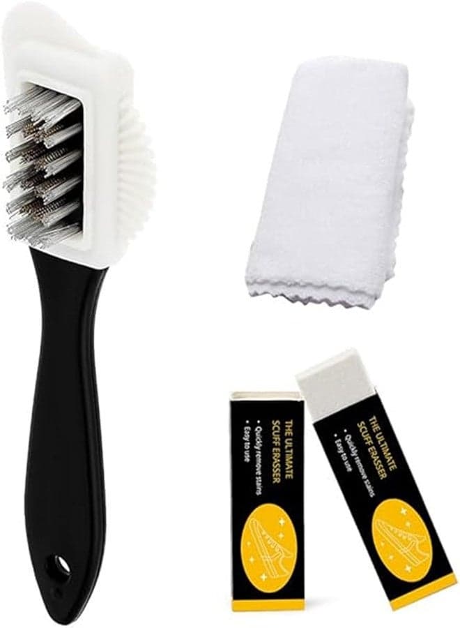 Suede & Nubuck 4-Way Leather Brush Cleaner Kit , Shoe Cleaning Set with Rubber Eraser, Towel & Brush for Suede Shoes, Boots & Leather Care