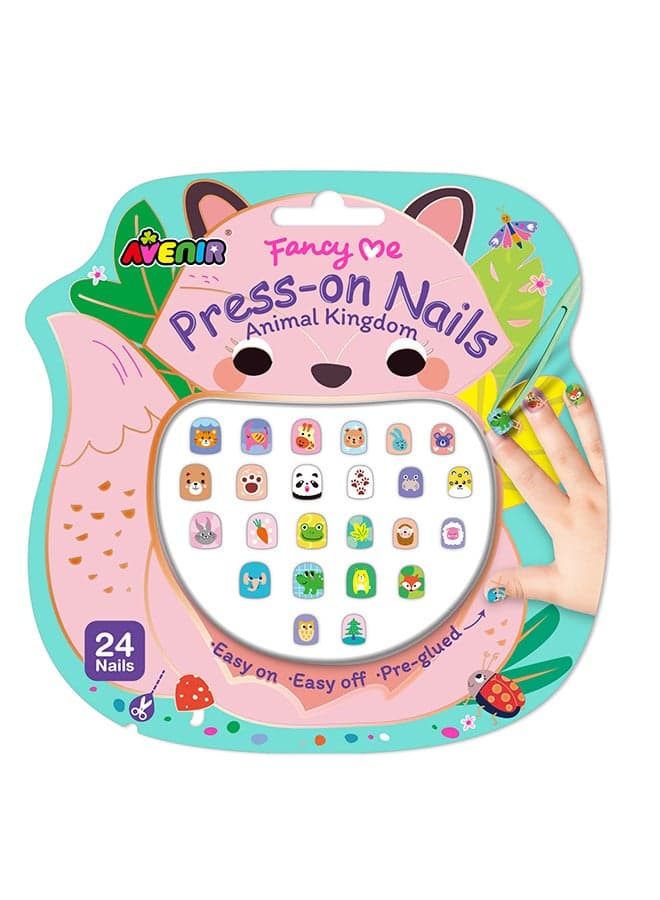 Avenir Fancy Me Press-On Nails for Kids – Animal Kingdom | 24 Pre-Glued Artificial Nails with Tweezer | Easy Apply & Remove | Fun Nail Art Kit for Girls & Gift Set