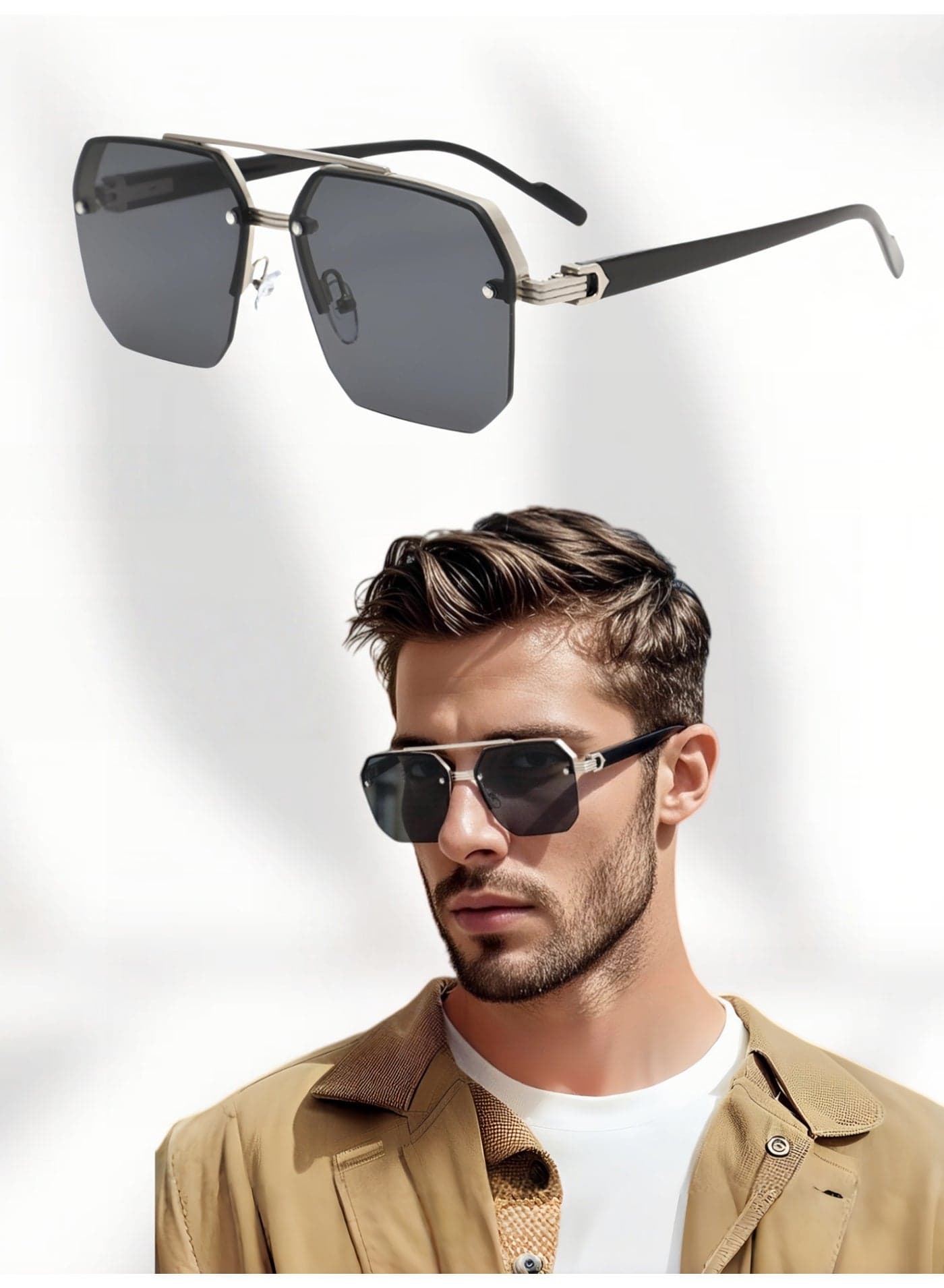 Sunglasses for Men Metal Frame with UV400 Protection, Classic Silver Shades Sunglasses