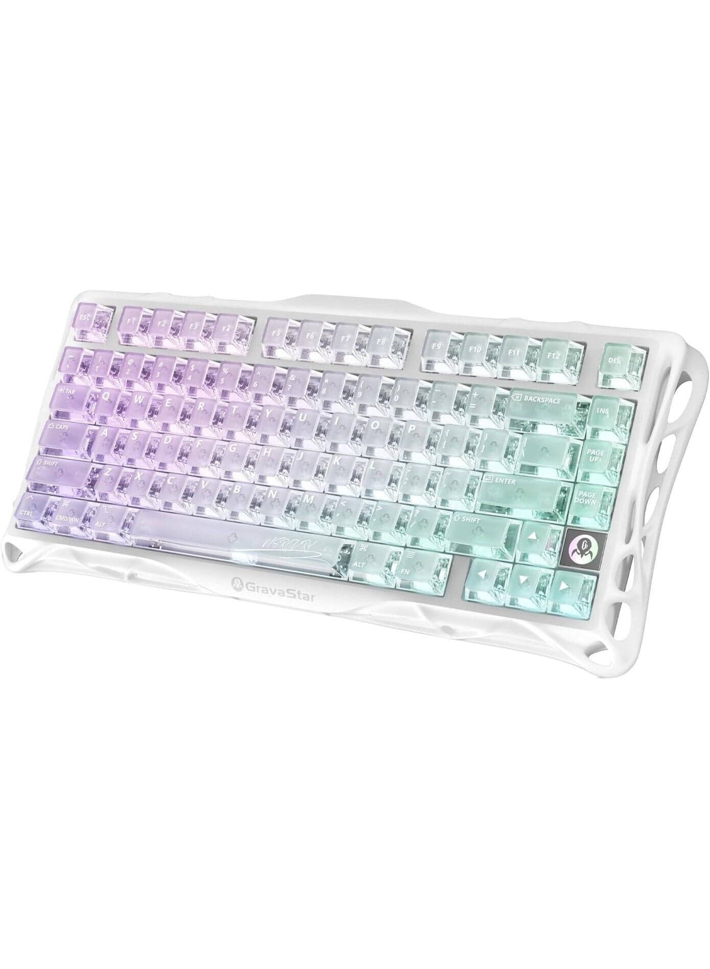 Mercury K1 Lite 75% Wireless Mechanical Gaming Keyboard – Tri-Mode (Wired/Bluetooth/2.4G), RGB Backlit, Gasket-Mounted, Transparent Keycaps, BSUN Linear Switches, 4000mAh Battery, Crystal Aurora