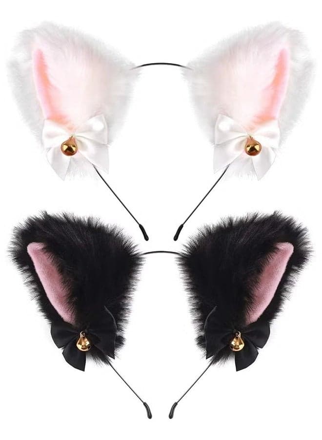 Pack of 2 Plush Cat & Fox Ears Headbands | Cute Anime Cosplay Hair Accessories for Kids & Women
