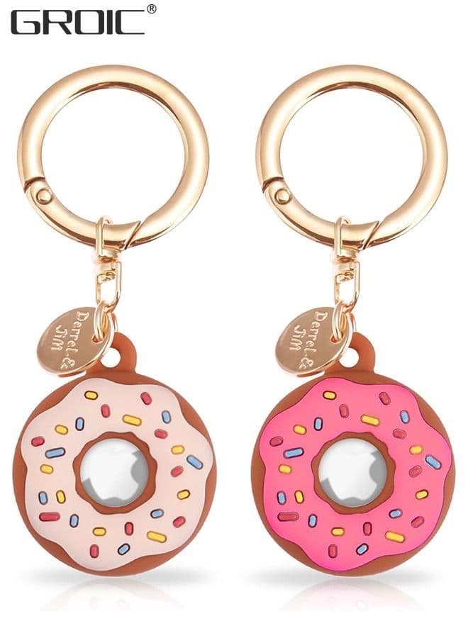 2 Pack Apple Airtag Keychain Donut Case for AirTag Tracker, Silicone Protective Case Secure Holder with Key Ring, Anti-Drop Scratch Airtag Holder, Anti-Lost Keychain Accessories for Kids Pets