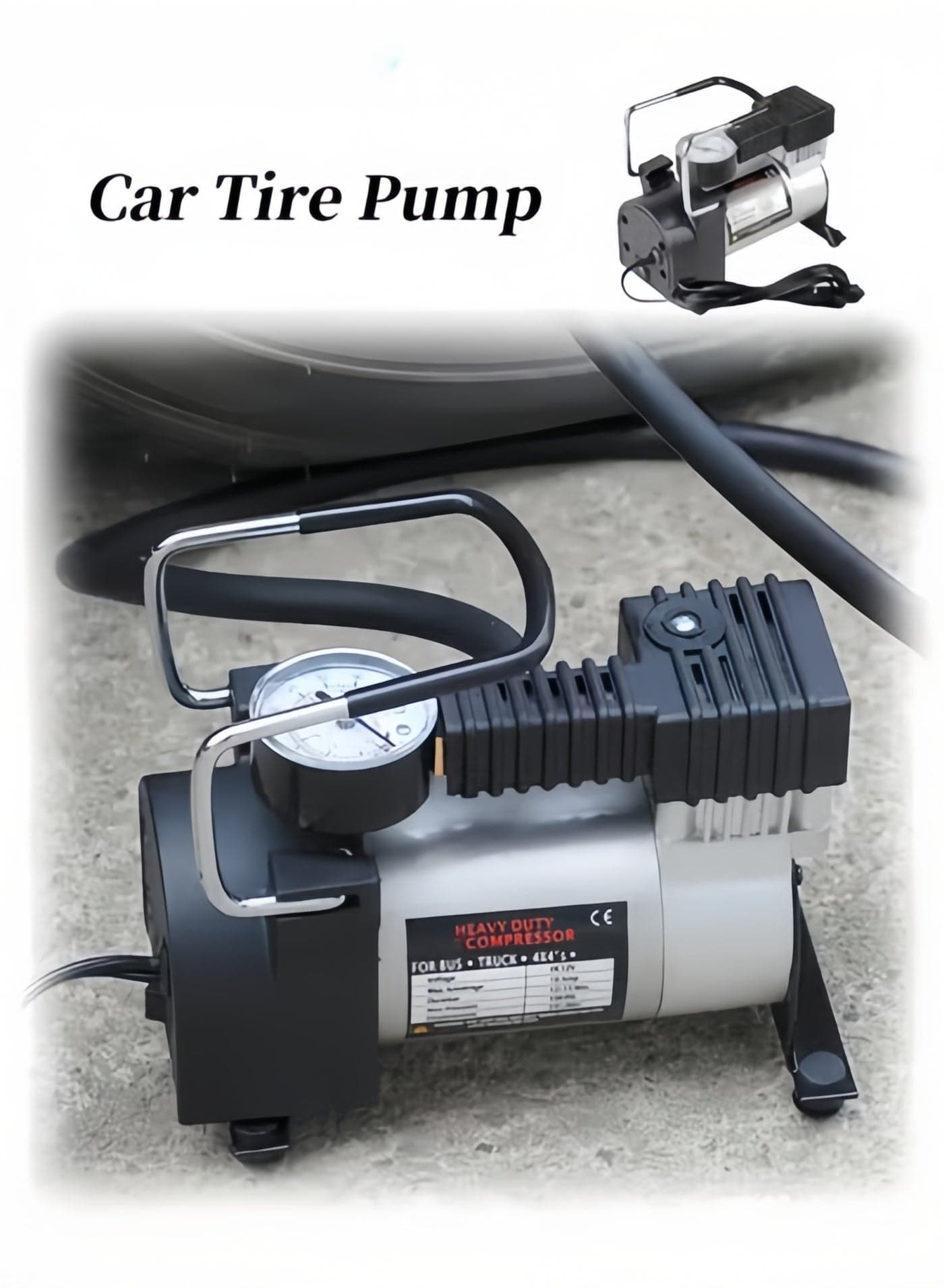 Portable Tire Inflator Heavy Duty Auto Tyre Air Compressor Inflator Pump High Pressure Metal Pump Pressure Gauge Car Accessories Universal for Car & Motorcycle Tires(12V 100PSI