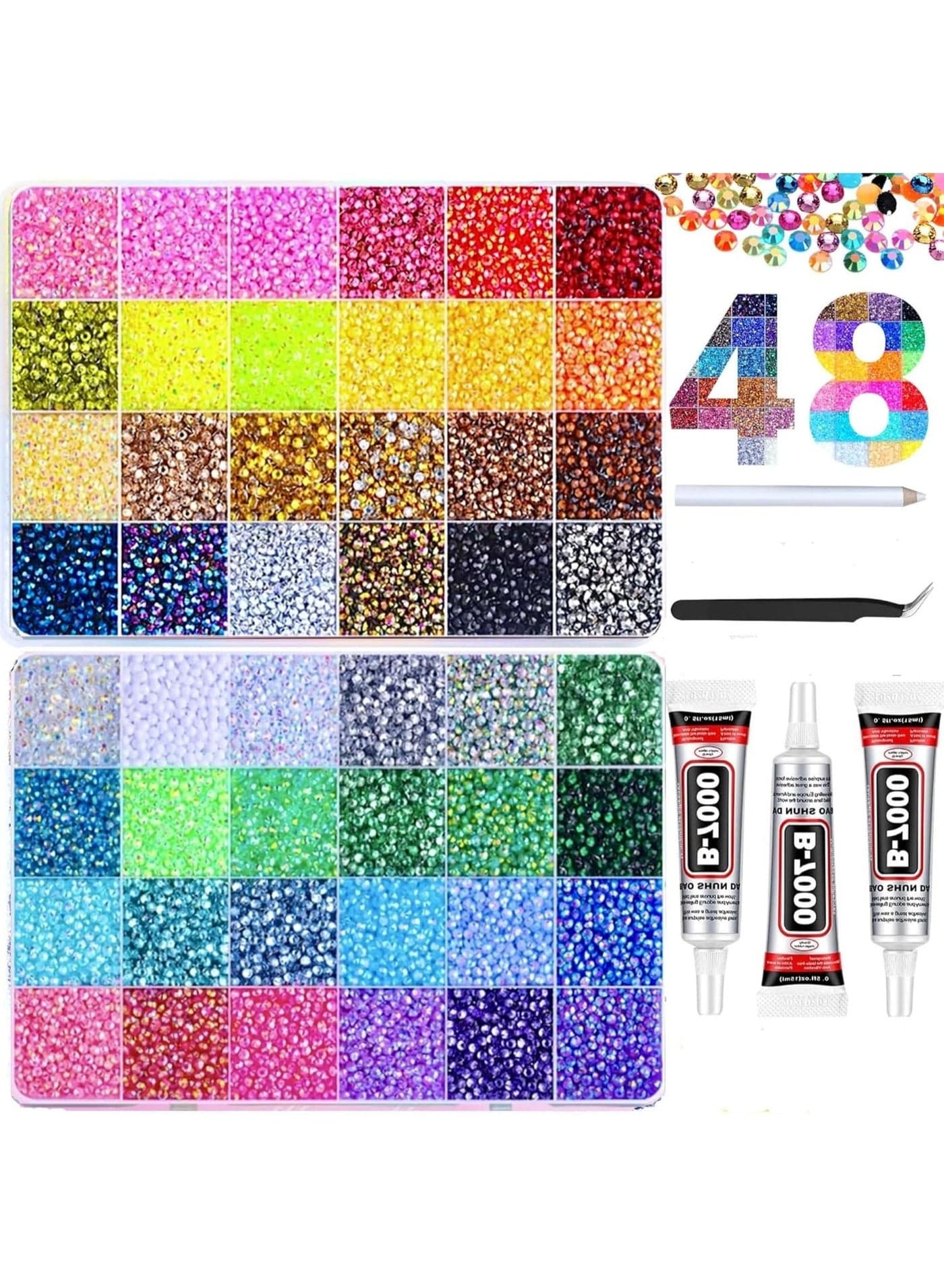 48000Pcs Resin Jelly Rhinestones Flatback 3mm,Multicolor Bedazzling Gems for Nail Art, Diamond Painting,Abaya,PhoneCase,Decoration Bedazzler Kit with 3x10ml Glue