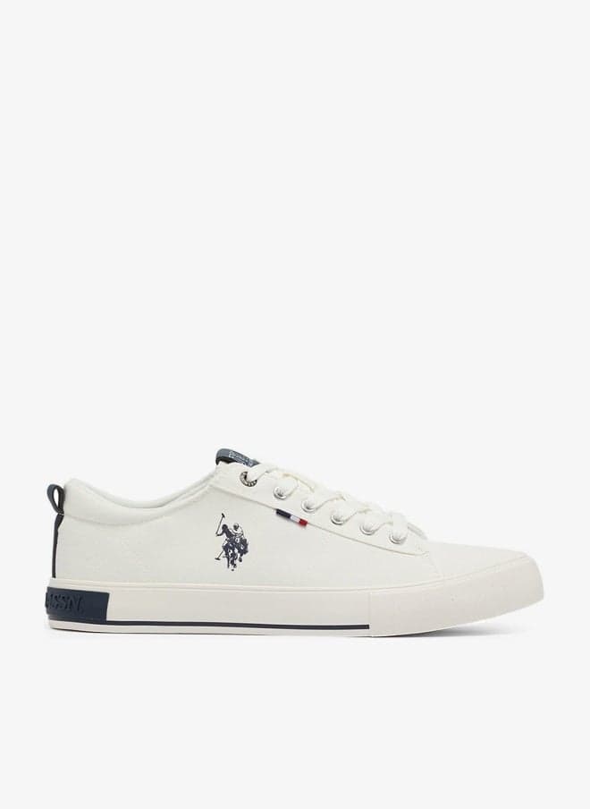 Men's White Low-Top Canvas Sneakers - Iconic Branding for a Clean Look Shoes