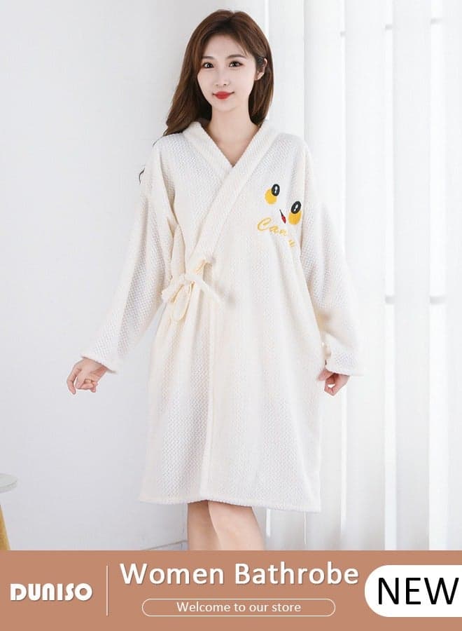 Women's Bath Robe, Wearable Bath Towel Wrap Shower Wrap Lightweight Long Knit Bathrobe, Soft Sleepwear Belted Bathrobe for Female
