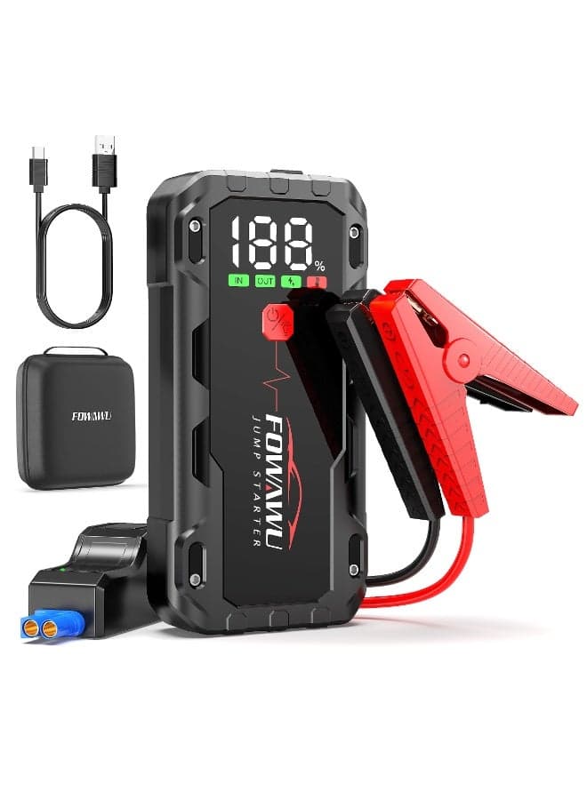 FOWAWU 26800mAh 7000A Peak Jump Starter for 12V Vehicles ( ALL Petrol / 10L Diesel) and Moto, Car Battery Jump Starter Power Pack with Smart Jumper, 5 * 3.5 CM Large Screen and LED Torch