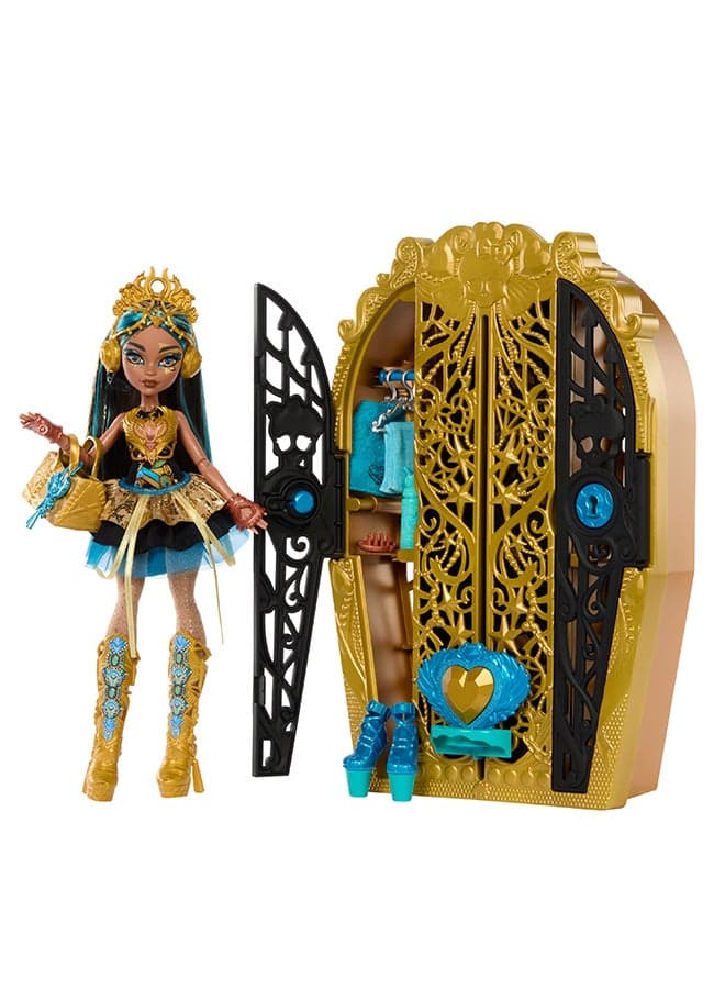 Skulltimate Secrets Doll & Accessories Set, Monster Mysteries Cleo De Nile with Dress-Up Closet & 19+ Surprises including Clothes