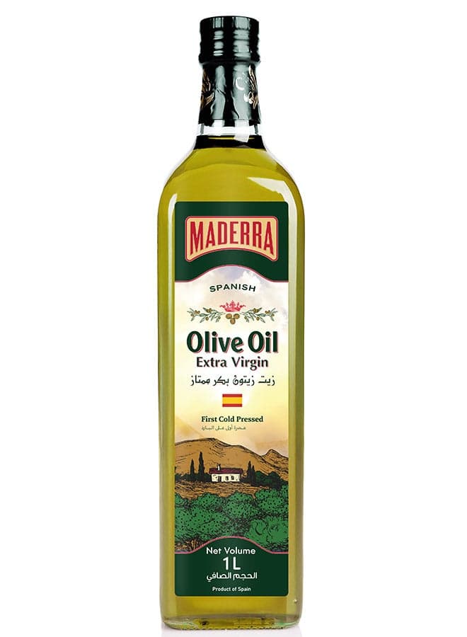 Maderra Spanish Extra Virgin Olive Oil 1L Glass Bottle | Cold Extracted | First Press | Ideal for Cooking & Dressing