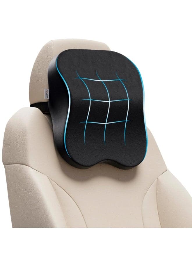 FOVERA Car Neck Rest Pillow | Memory Foam Neck Pillow for Car, Car Seat Head Rest Cushion for Neck & Cervical Support - Relieves Neck Pain (Medium, Black, Pack of 1)