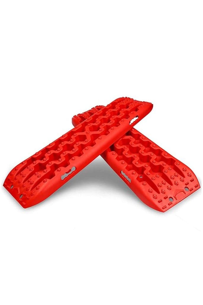 Off-Road Board, Anti Sinking Plate Traction Boards with Jack Base, 1 Pair Recovery Tracks 4X4 car Truck Tire Traction Mat -Sand, Mud, Snow Ladder Ramps (Red)