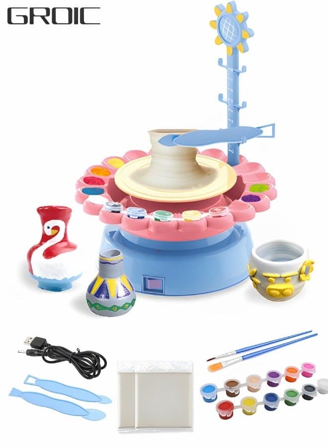 Sunflower Pottery Wheel Art Crafts,Kids Pottery Wheel Kit and Painting Kit for Beginners with Sculpting Clay,Air Dry Natural Clay,Modelling Clay Kit for Kids DIY Pottery,Kids' Handmade Toys