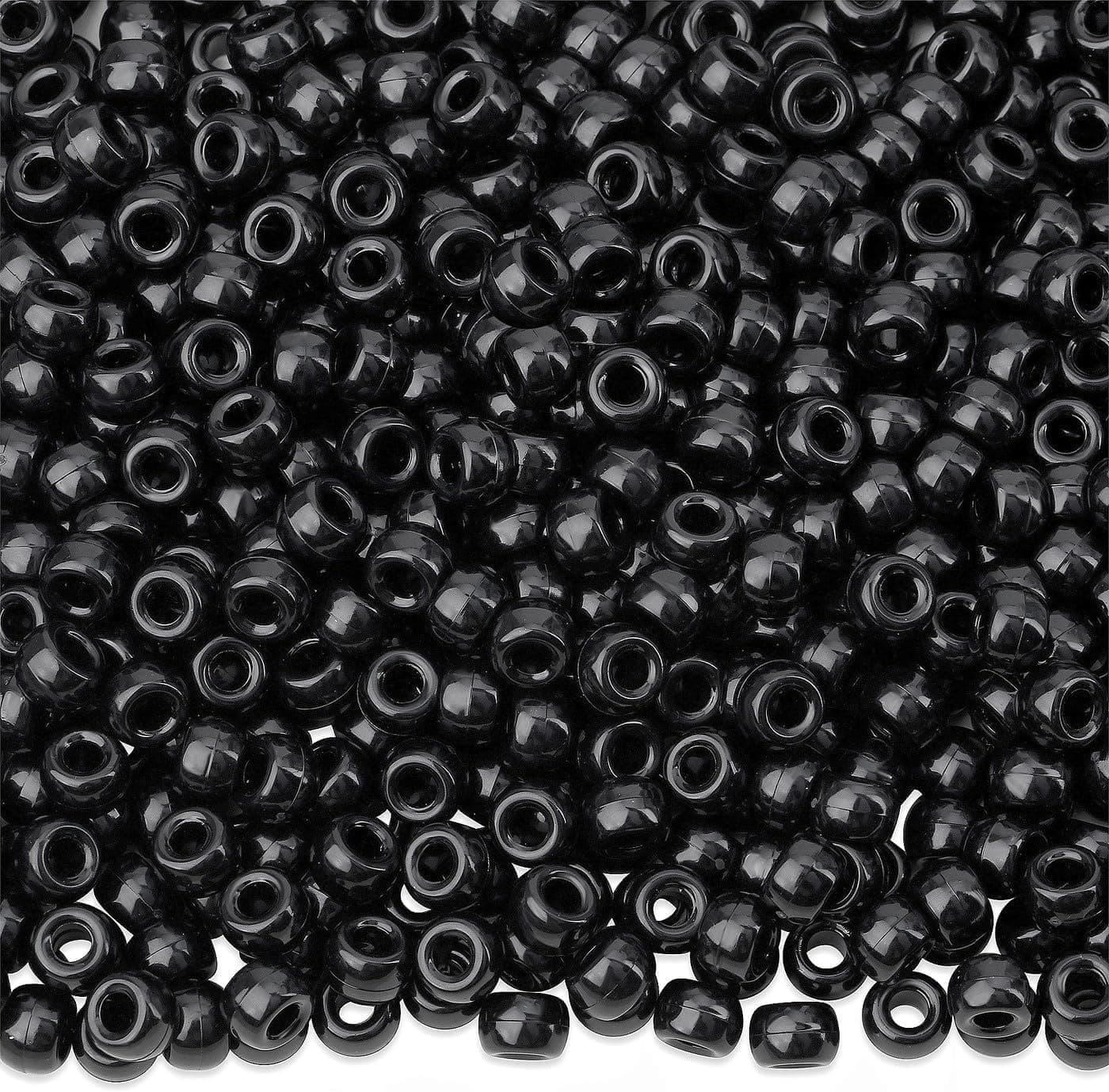 1000PCS Black Large Hole 6x9mm Acrylic Pony Beads for Jewelry Making, DIY Crafts, Bracelets, Necklaces, Hair Beads & Hair Styling – Bulk Black Pony Beads Set for Kids & Adults