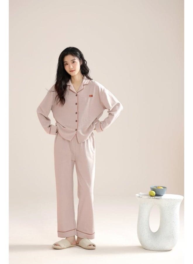 Women's Pure Cotton Pajama Set, 2-Piece Long Sleeve Top & Pants, Simple Cardigan Loungewear
