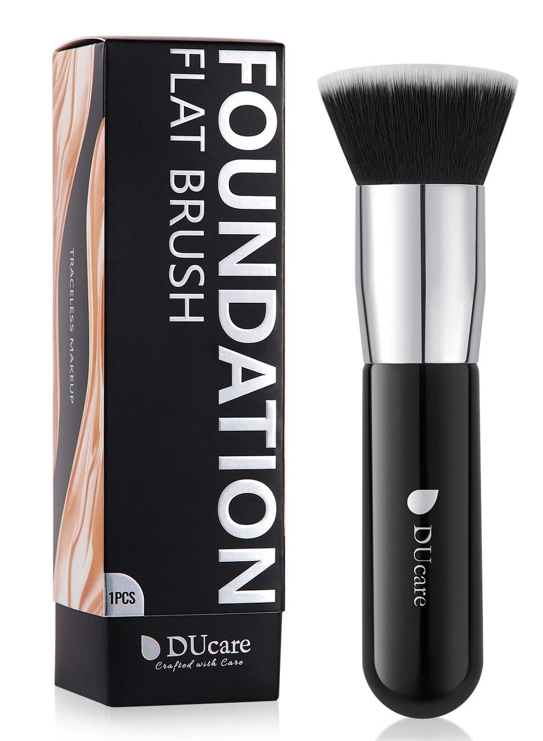 Kabuki Foundation Brush for Liquid Makeup Flat Top Professional Stick Buffing Blending Mineral Powder Large Makeup Face Brush, Black