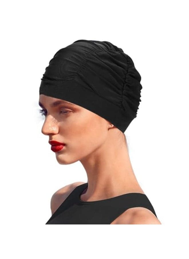 Women Swimming Cap - Satin-Spandex Blend, Elastic Latex Edge for Secure Fit