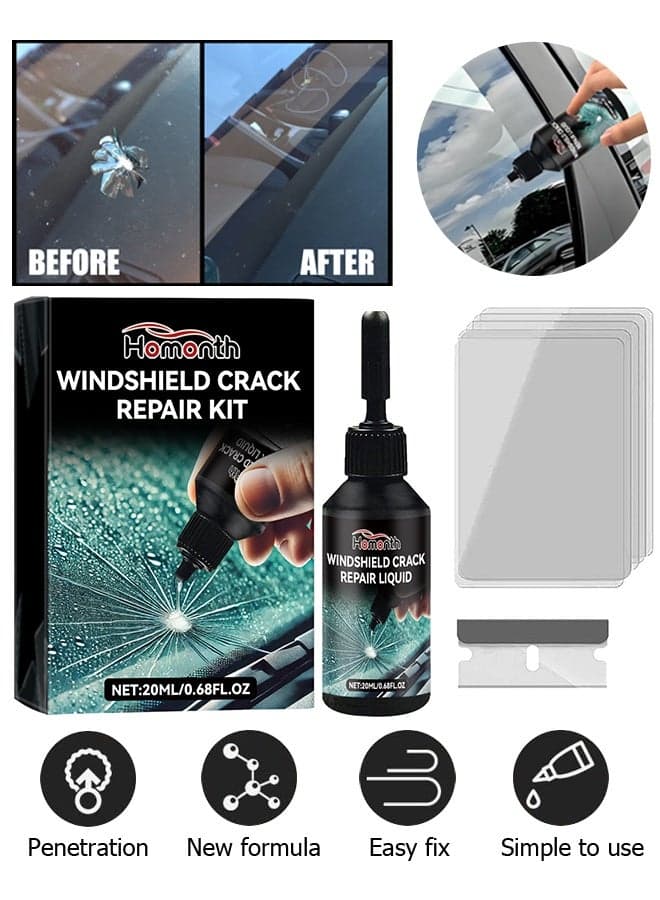 Windshield Repair kit - DIY Glass Cracked Repair Kits - For Glass Crack Repair Adhesive - Windshield Chip Repair Kit - Cracks Gone Glass Repair Fluid Quick Fix - 20ML