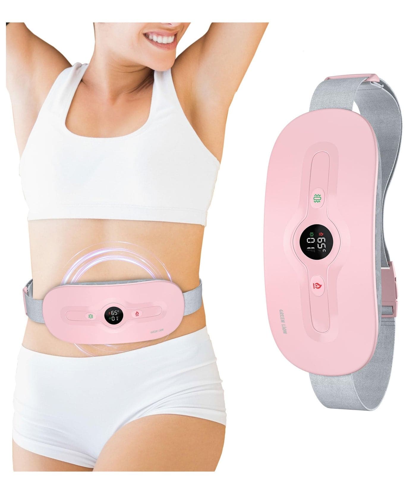 Bloom Heat Menstrual Heating Pad, Heating Massager for Period Cramps & Pain, Fast Heat Up in 3-Seconds with 6 Heating and Vibration Modes, Portable Heating Belt for Menstrual Colic Relief - Pink