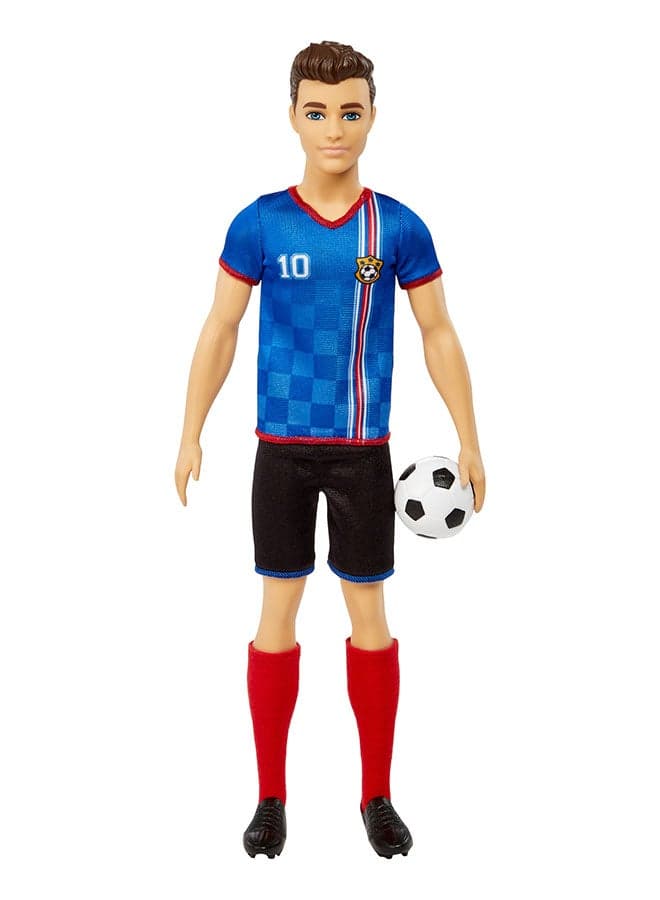 Ken Soccer Doll, Cropped Hair, #10 Uniform, Soccer Ball, Cleats, Socks, 3 & Up