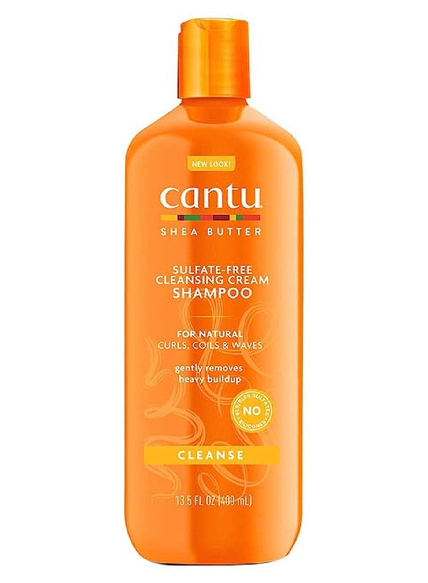 Cantu Sulfate-Free Cleansing Cream Shampoo 400 ml - Shea Butter & Panthenol Formula Removes Heavy Build-Up, Gentle on Coily, Curly & Natural Hair orange 400ml