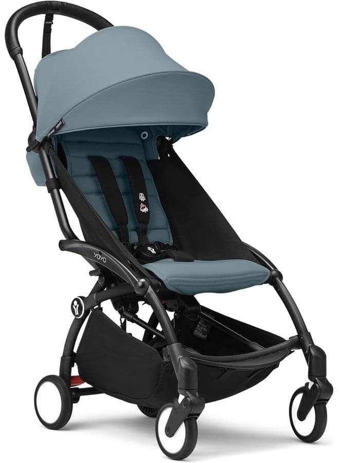 YOYO3 Stroller from 6M+ - Black Frame + Seat Cushion + Canopy - Folds In & Out in a Flash - Light & Compact - Carry-On Compatible - Aqua