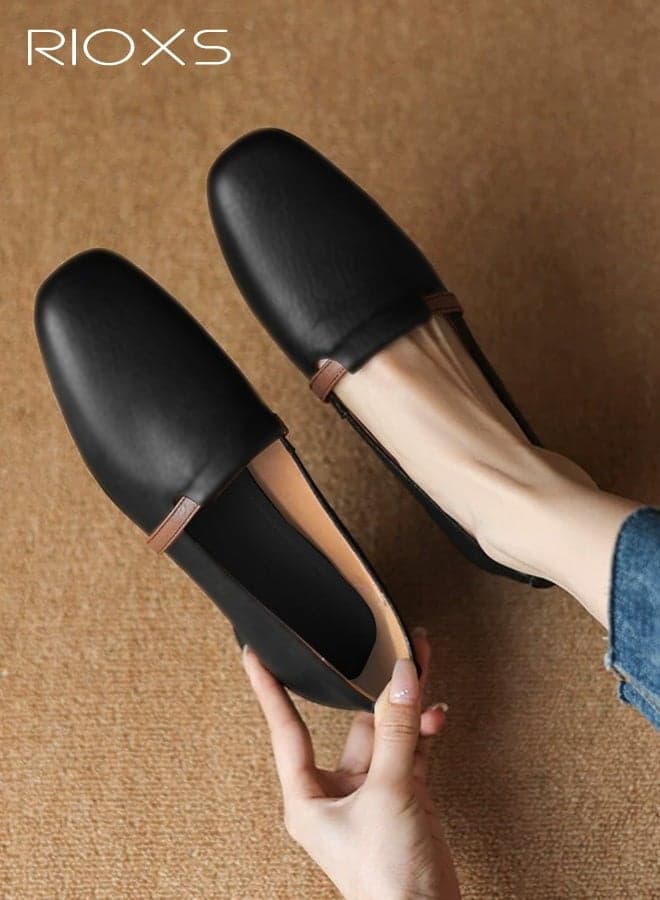 Women's Mary Jane, British Style Mary Jane Shoes for Women, Closed Square Toe Low Heel Loafers, Slip-on Ballet Shoes, Elegant Dressy Shoes for Ladies, Anti-slip Walking Shoes, Lightweight Work Shoes, Comfort Versatile Penny Loafers, Flats for Wedding Casual or Daily Wear, Classic Black Footwear