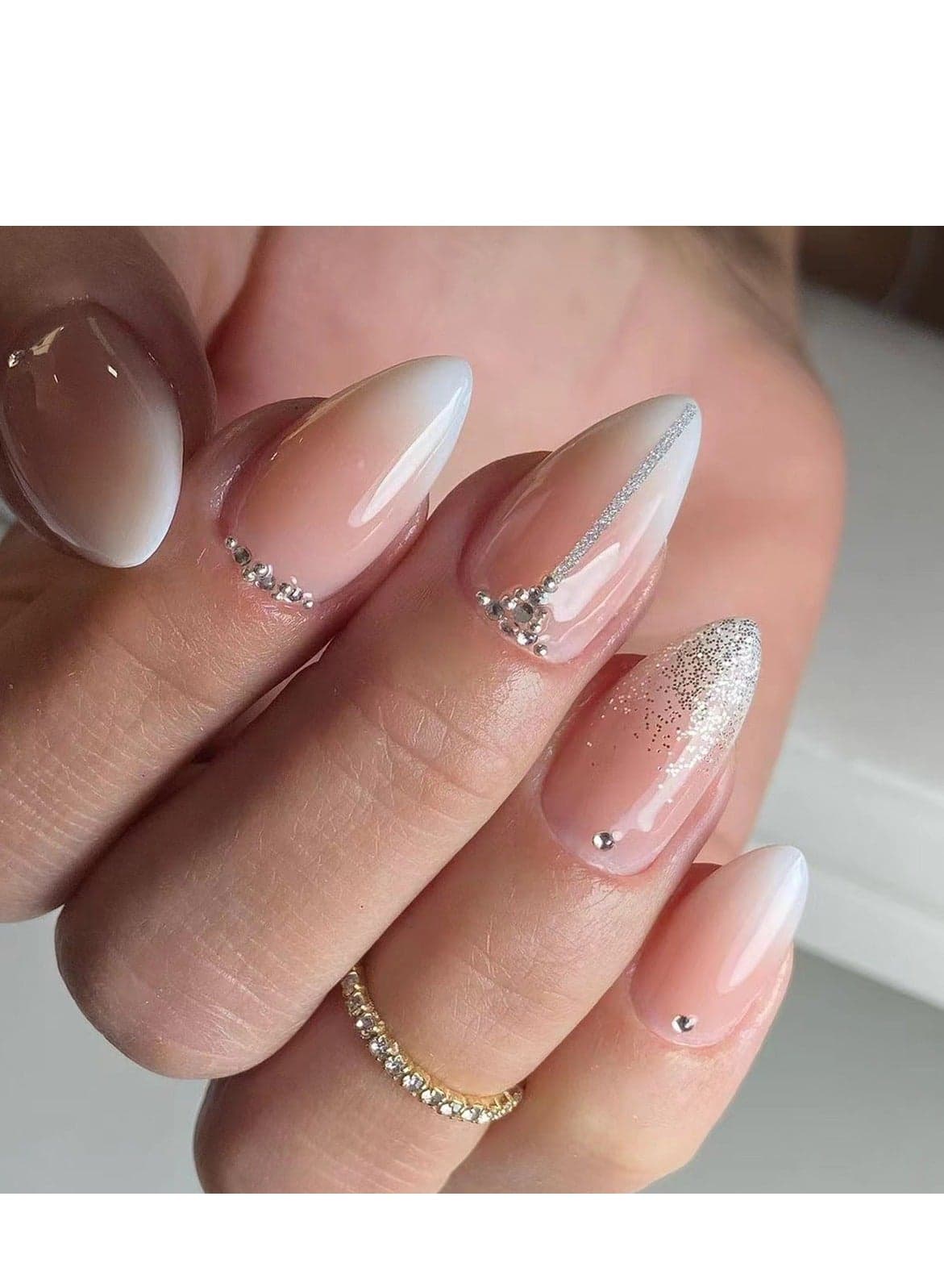 Press On Nails Short,24pcs,Minimalist Pink Gradient Wearable Nail Tips,Stylish Glitter Short Pointed Nails For Effortlessly Elegant Fingertips!Fake Acrylic Nails With Glue Kit.