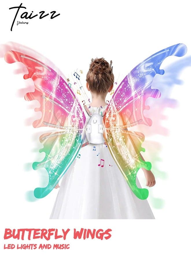 Fairy Wings for Girls, Light Up Moving Butterfly Wings with LED Lights and Music, Toy for Kids as Halloween Valentine Birthday Christmas Party Costume Princess Cosplay Dress Up Gift