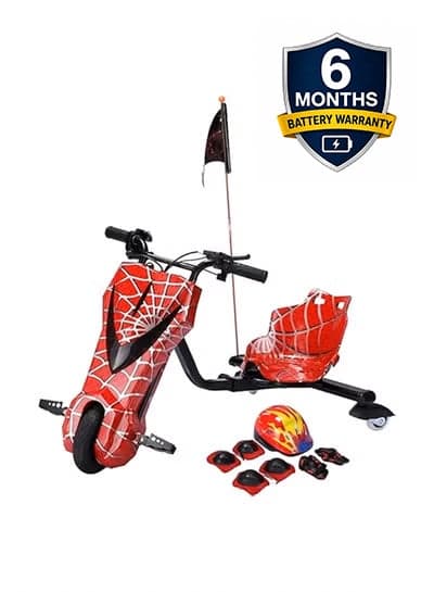 Electric Drift Scooter for Kids | 36V Rechargeable Battery | 3 Adjustable Speeds | Bluetooth Music | LED Front Light | Digital Display | Hand Brake | Red | Ages 3-8 years | 6 Month Battery Warranty