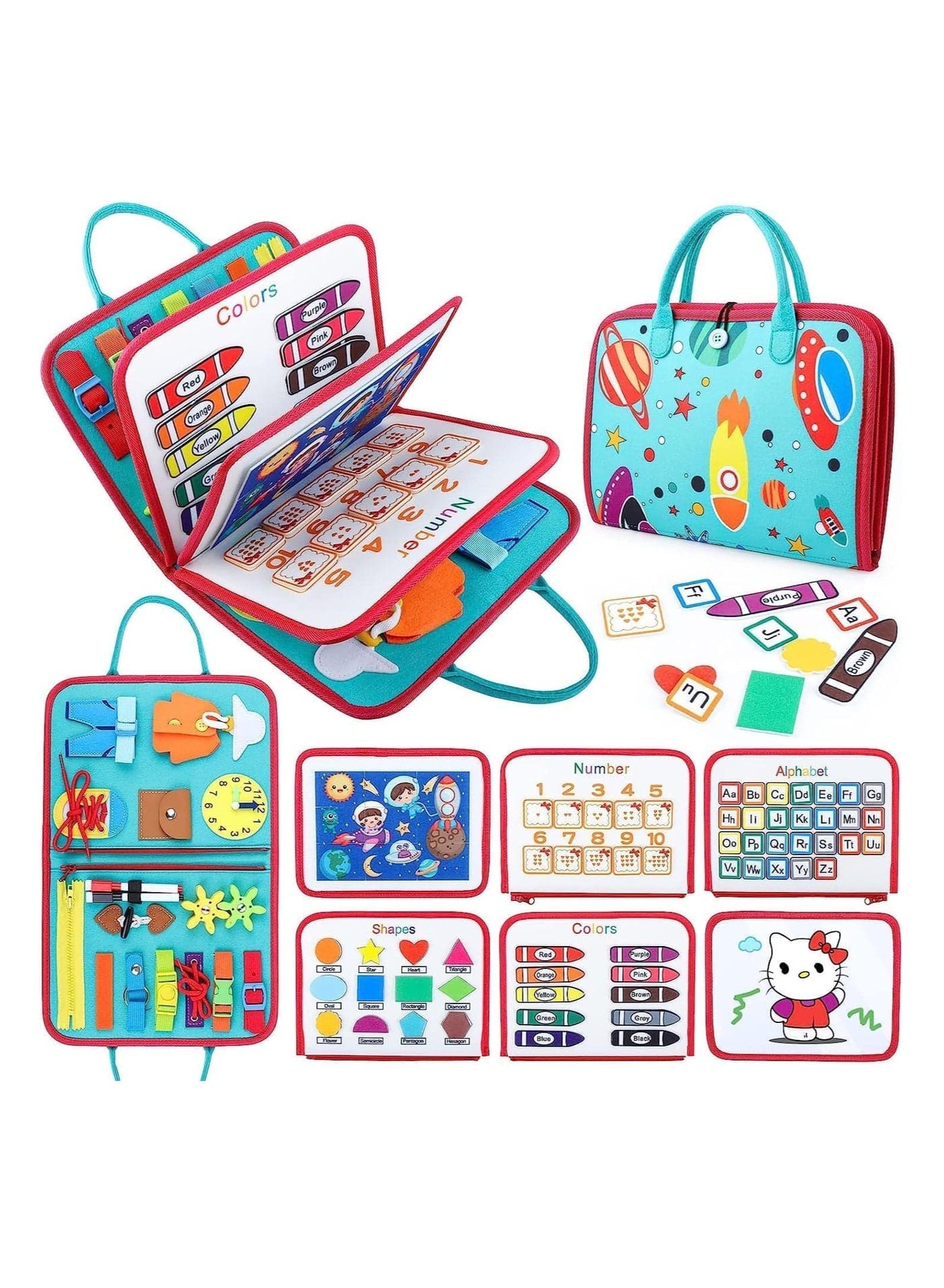 Toddler Busy Board Montessori Toys for 1 2 3 4 Year Old, Sensory Board Educational Activities for Learning Fine Motor Skills - Travel Toys for Plane Car, Gift for Boys Girls